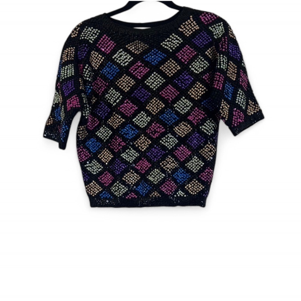 House of gold Vintage 100% wool 60’s beaded Sequin evening sweater size40